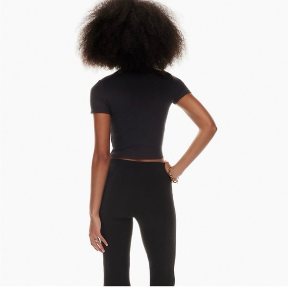 Aritzia Babaton Formarib Teal Ribbed Mockneck Short Sleeve Crop Tee - Picture 6 of 7